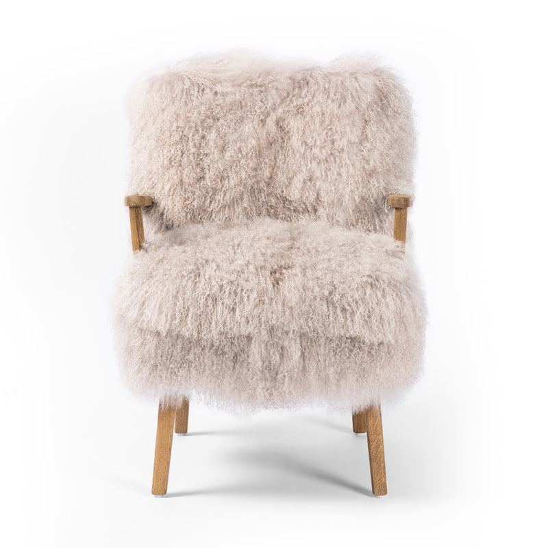 Four Hands Ashland Armchair Taupe Magnolian Fur Front Facing View