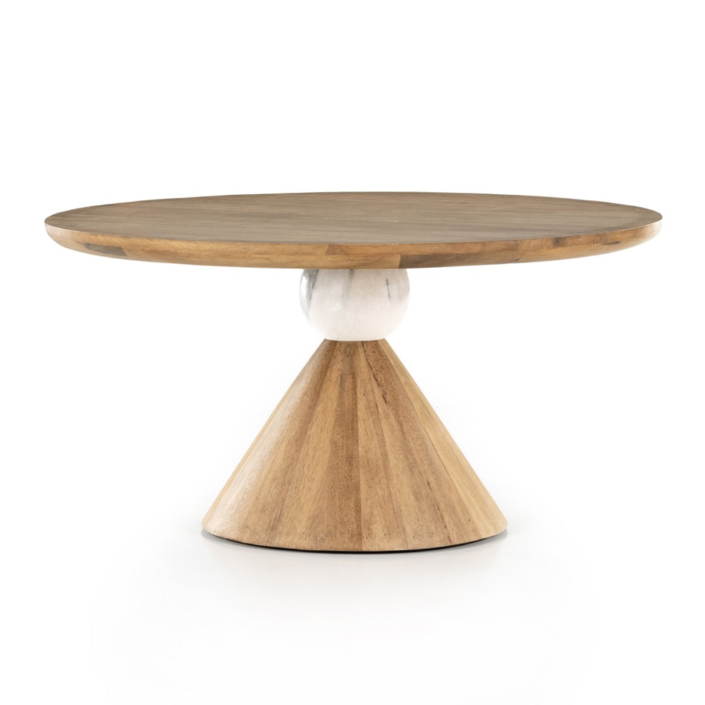 Bibianna Dining Table - White Marble and Solid Parawood full view