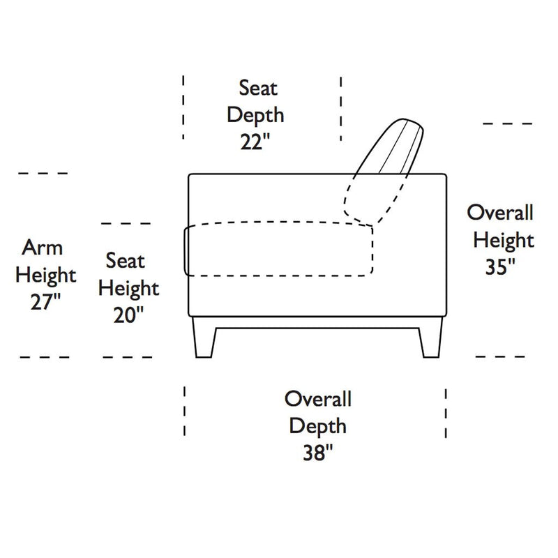 Brooke Sofa by American Leather side view dimensions