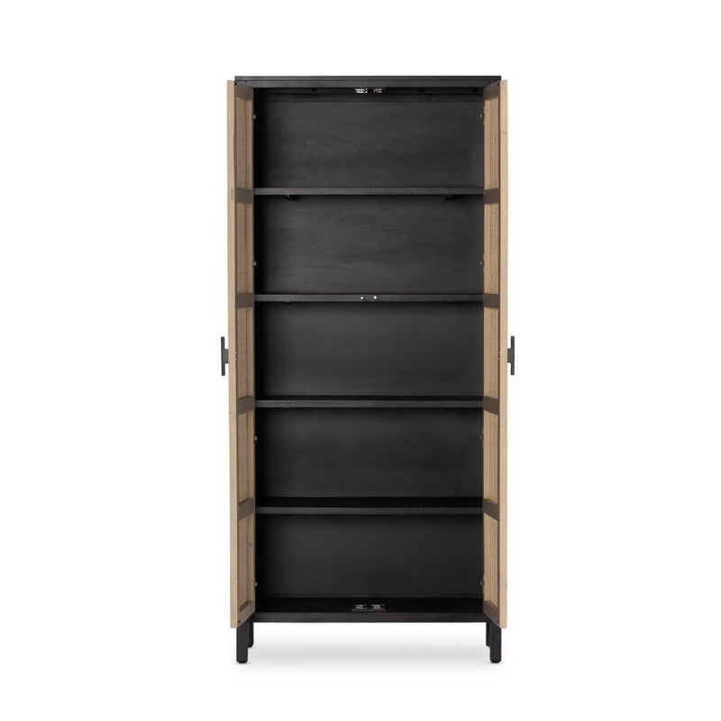 Four Hands Caprice Tall Cabinet Black Wash Mango Open Doors