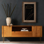 Carlisle Media Console Natural Oak Staged View with Wall Art Above 101344-002
