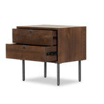 Carlisle Nightstand Russet Oak Open Drawers Four Hands