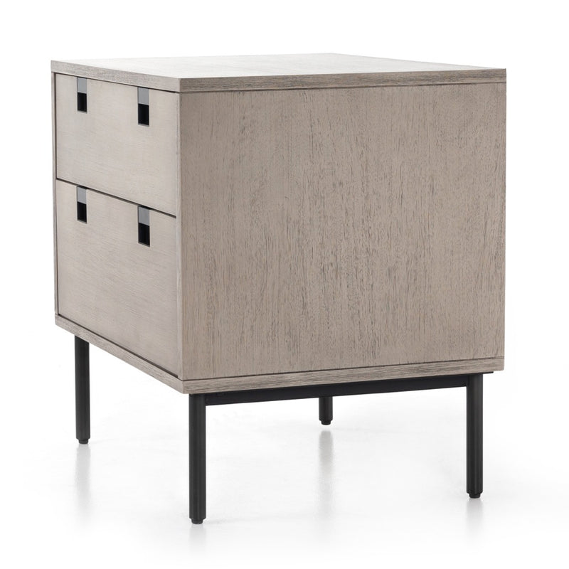 Carly 2 Drawer Nightstand angled view with antique bronze