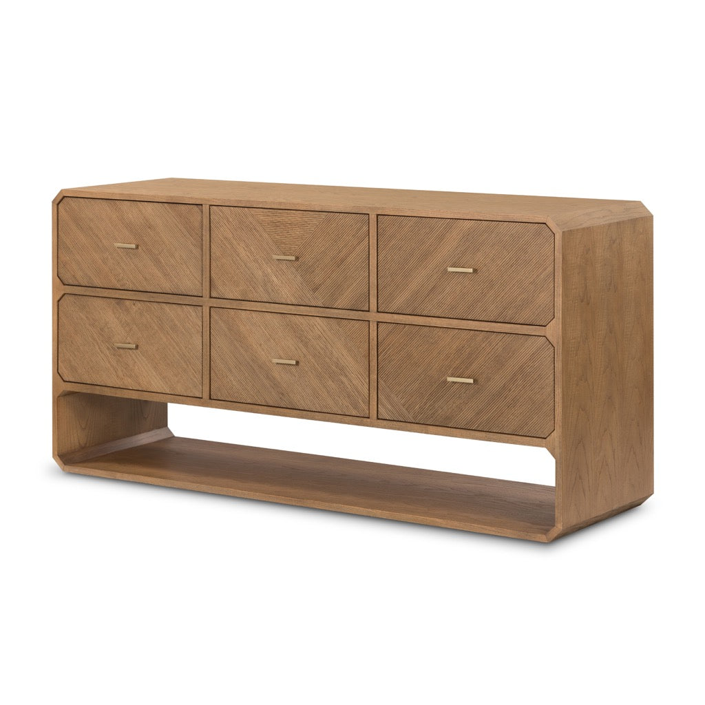 Caspian 6 Drawer Dresser Natural Ash Veneer Angled View Four Hands