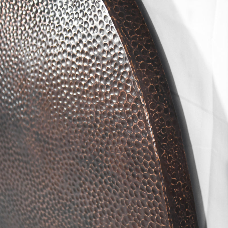 Edge Detail of Oval Copper Tabletop - Dark Brown Sanded Finish - Artesanos