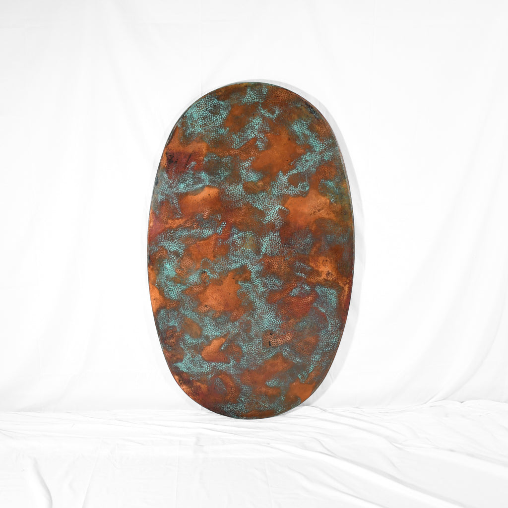 Hammered Copper Tabletop - Oval Shape - Verde Medley Patina - Artesanos