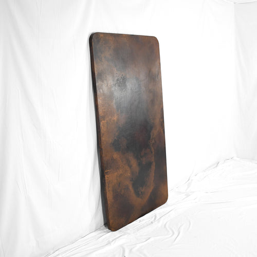 Profile view of Hammered Copper Rounded Rectangle Tabletop - Chocolate Copper Finish