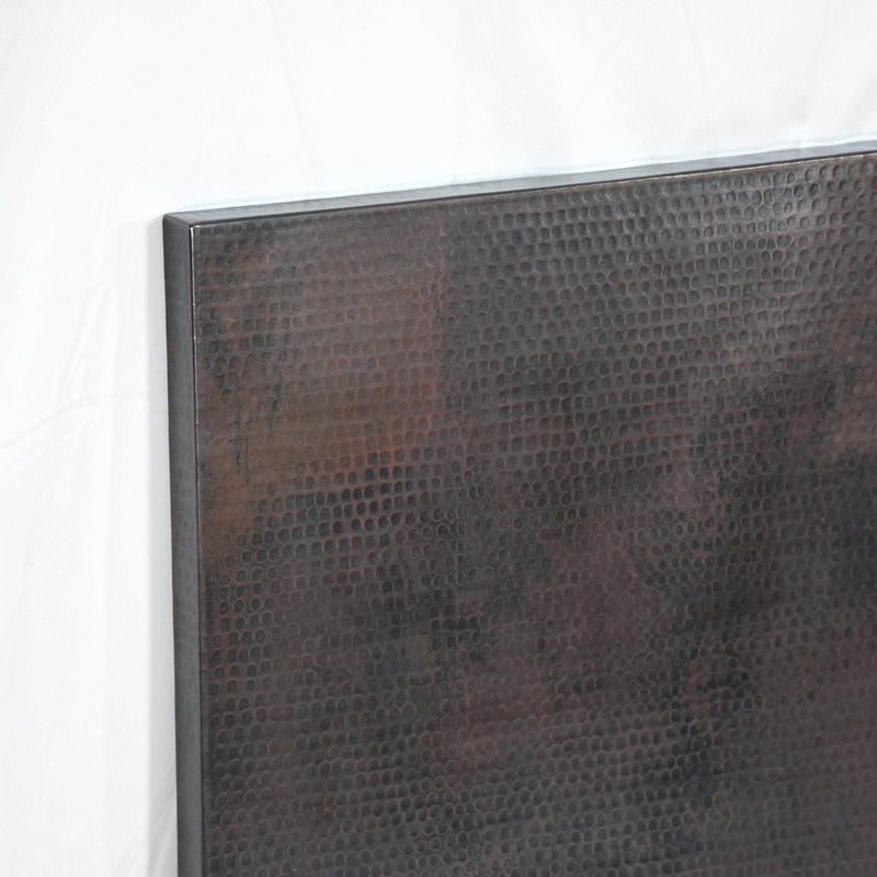 Corner view of Square Copper Tabletop - Dark Copper Finish with Hammered Texture - Artesanos