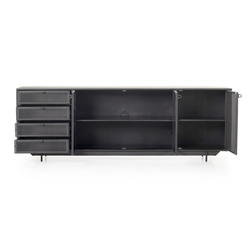 Media Console with doors and drawers open