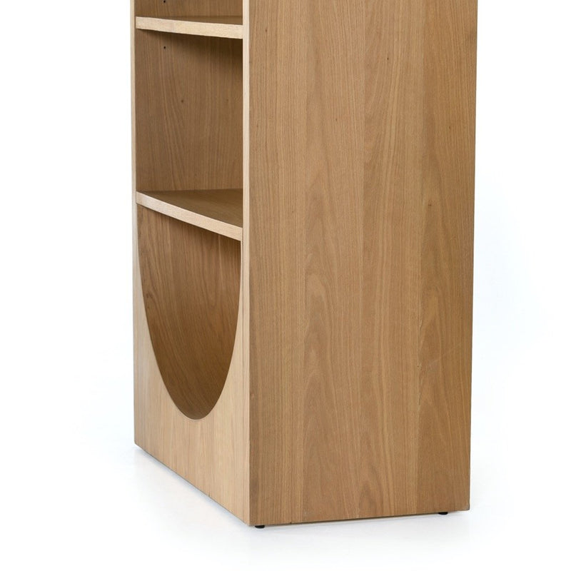 Four Hands Higgs Bookcase - Honey Oak Veneer Lower Arch View