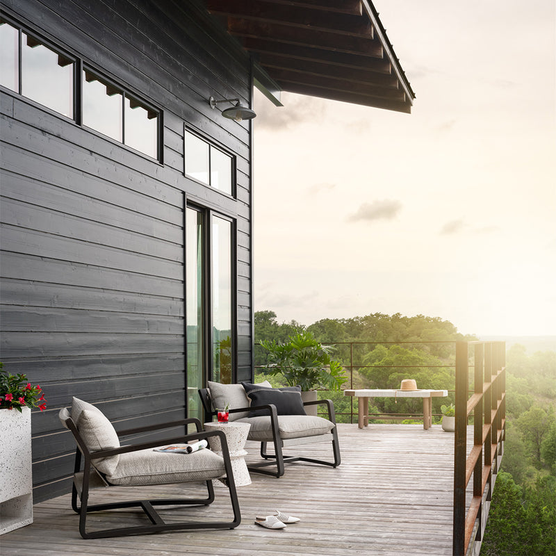 Lane Outdoor Chair Faye Ash Staged View on Balcony Setting Four Hands