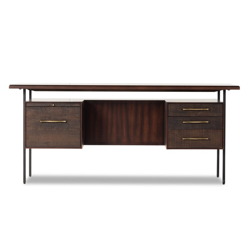 Lauren Desk Warm Brown Acacia Front View Open Drawers Four Hands