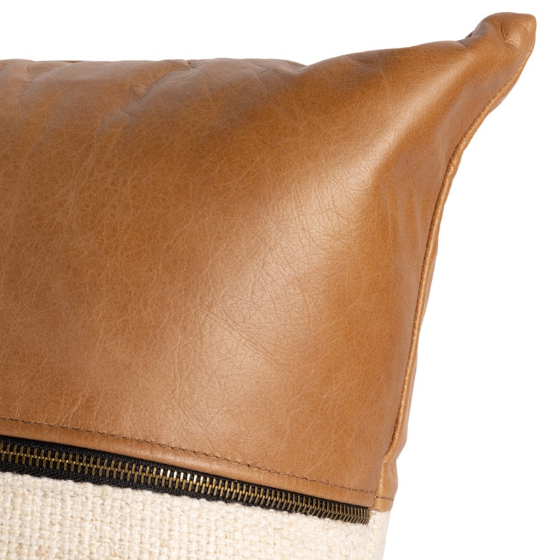 Leather & Linen Pillow Butterscotch Top Corner Detail