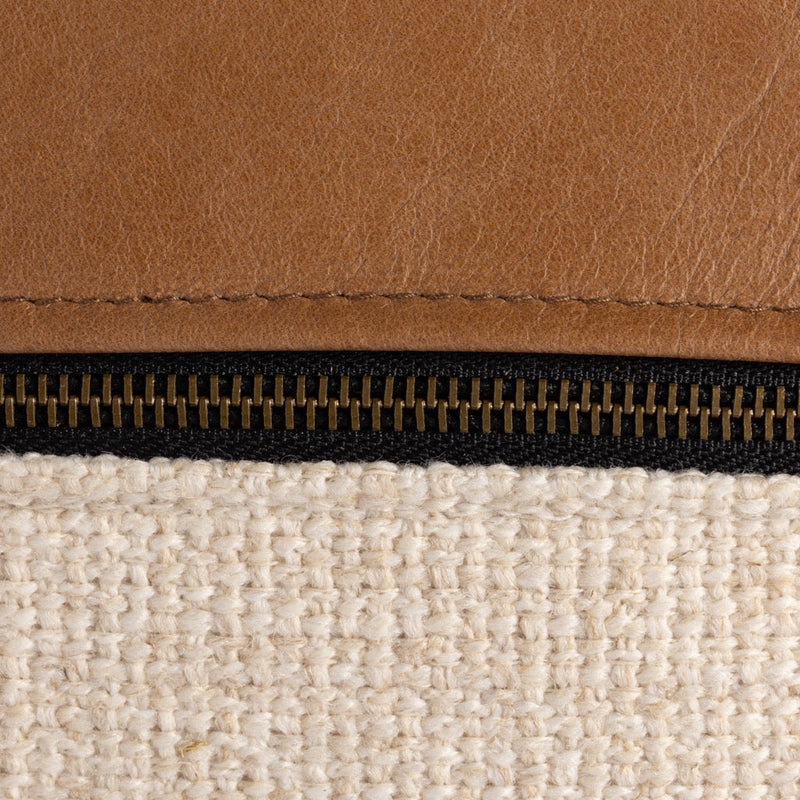 Leather & Linen Pillow Butterscotch Zipper Detail