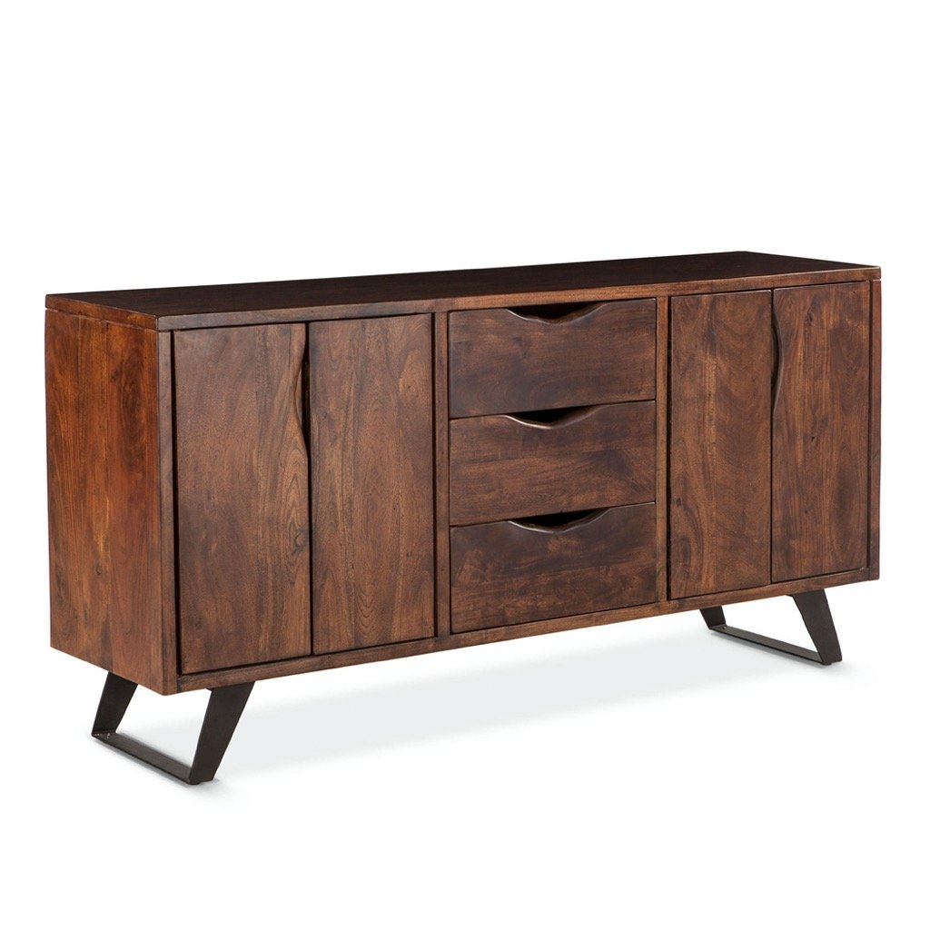 London Loft Live Edge Acacia Wood & Iron Sideboard angled view