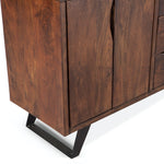 London Loft Live Edge Acacia Wood & Iron Sideboard close up view iron base