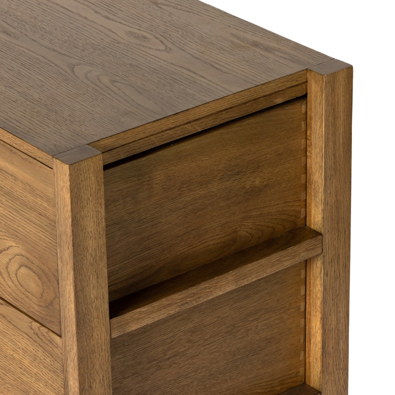 Meadow Media Console Tawny Oak Top Right Corner Detail 229647-003