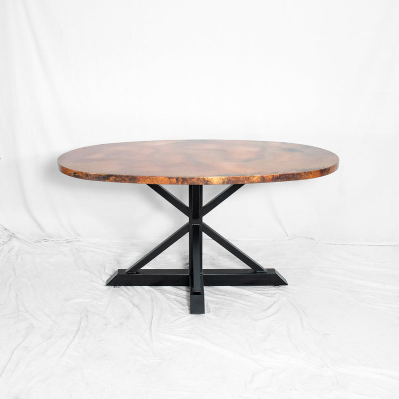 Miners Oval Copper Dining Table - Black & Natural Copper Patina - Side View