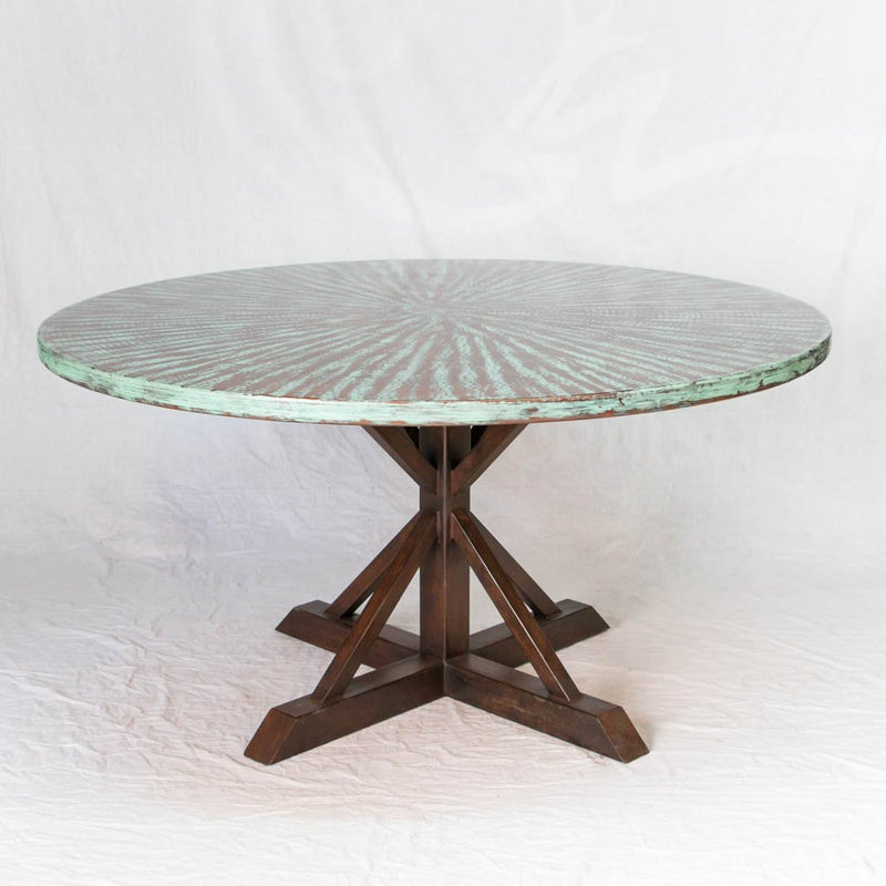 Miners Copper Top Dining Table - Weathered Penny Finish