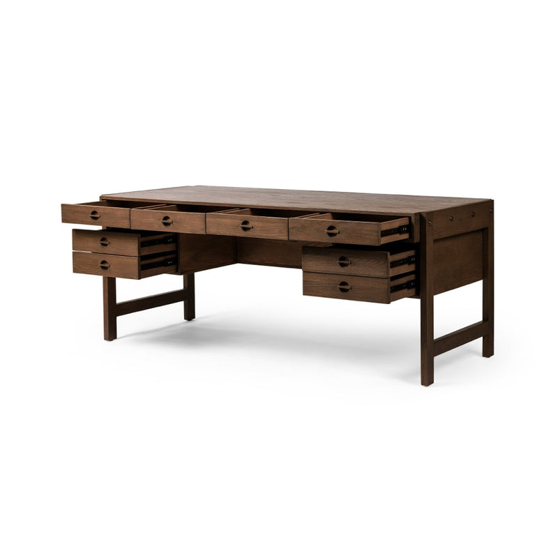 Four Hands Oakley Desk Dark Toasted Oak Open Drawers