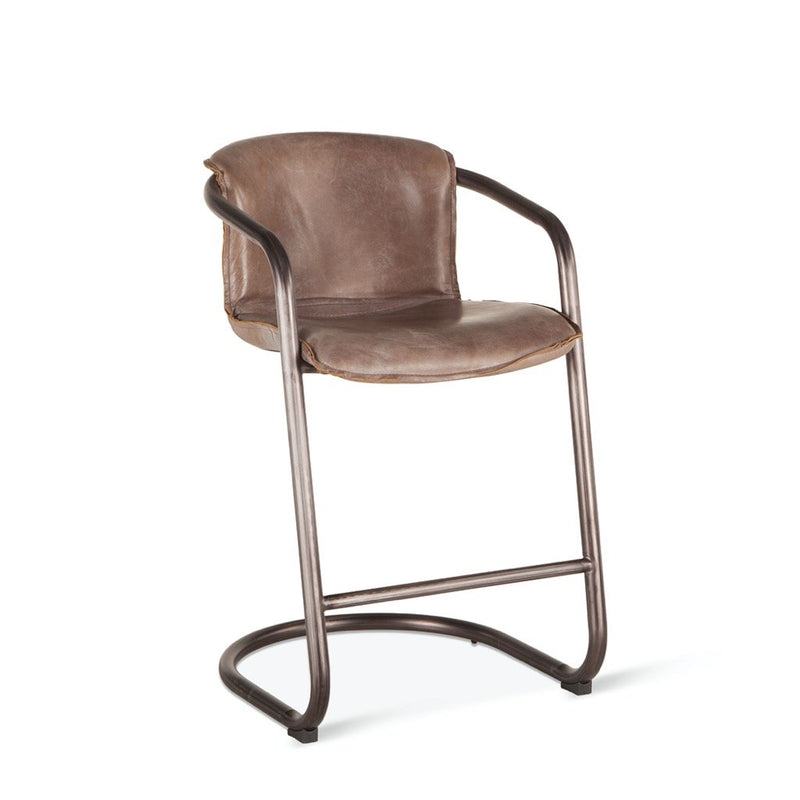 Portofino Modern Rustic Stool - Jet Brown Leather angled view