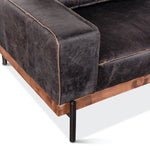 Portofino Leather Sofa Black up close view of left arm rest