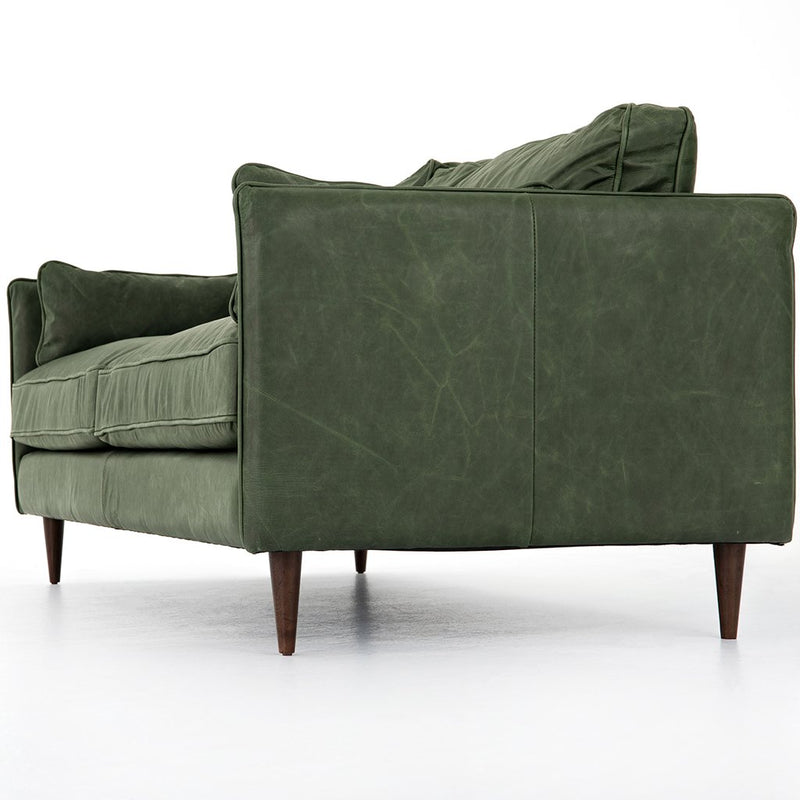 Reese Green Leather Sofa - Eden Sage Corner View