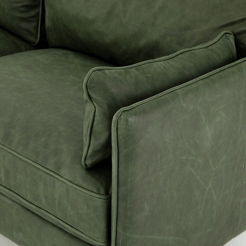 Reese Green Leather Sofa - Eden Sage Arm Detail