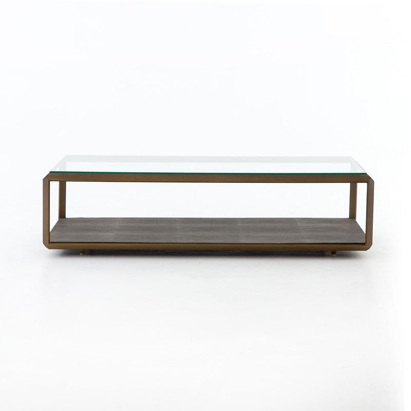 Shagreen Shadow Box Coffee Table - Antique Brass