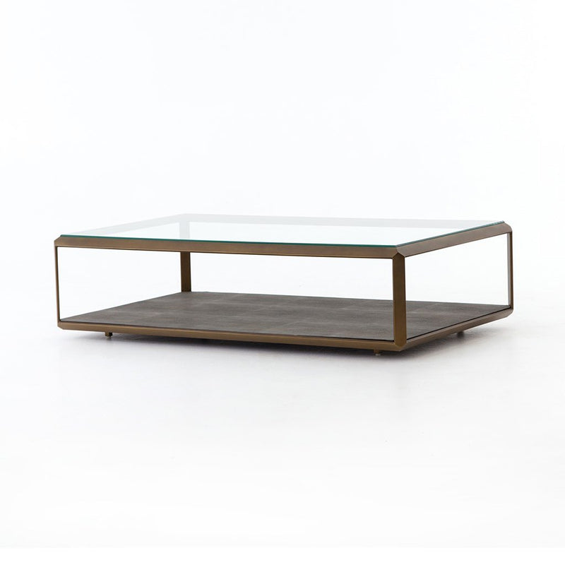 Shagreen Shadow Box Coffee Table - Antique Brass