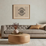 Sinclair Round Ottoman Burlap Staged View in Living Room Setting 106119-005
