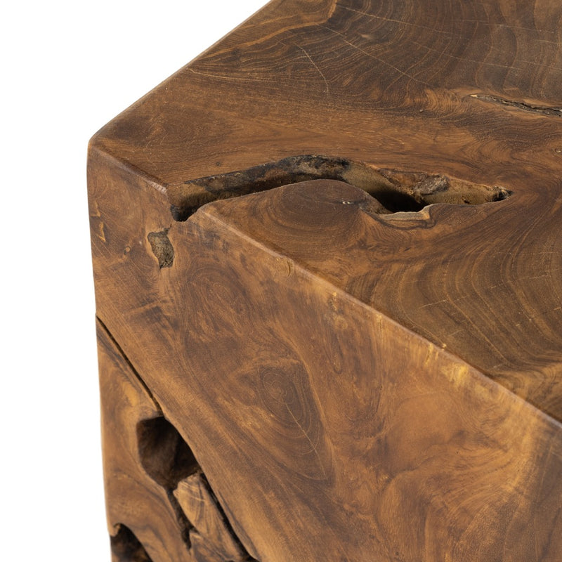 Teak Square Outdoor Stool Top Left Corner Detail