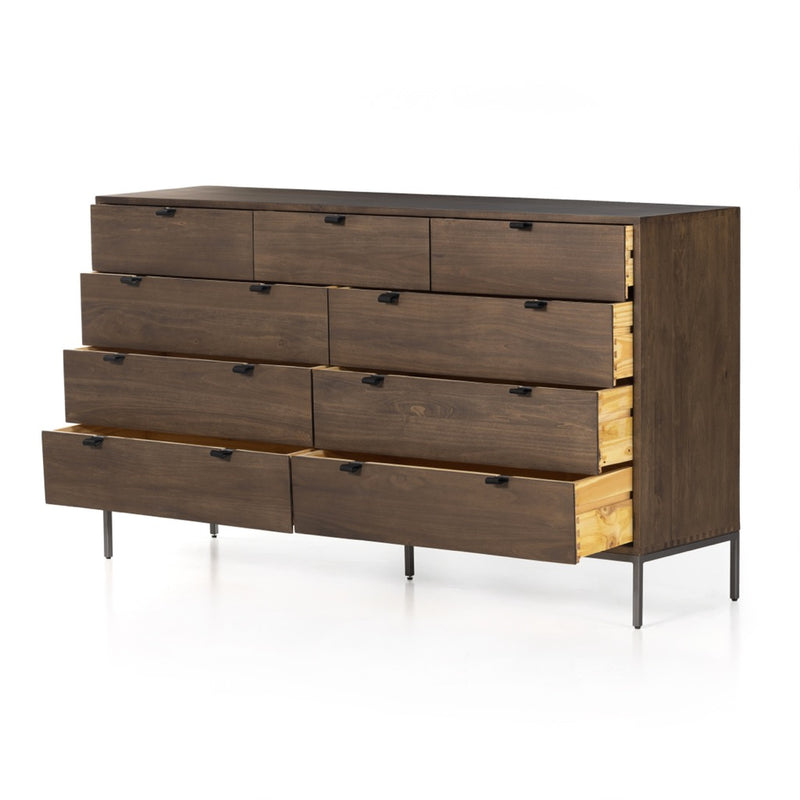 Four Hands Trey 9 Drawer Dresser Auburn Poplar Open Drawers