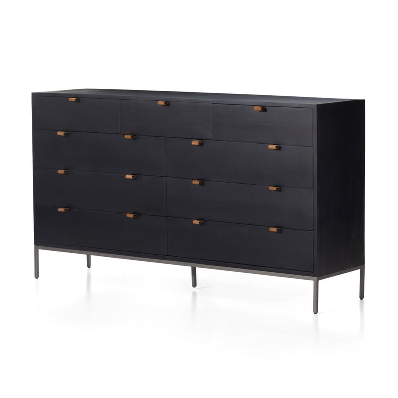 Trey 9 Drawer Dresser - Black Wash Poplar angled view