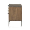 Trey Large Nightstand auburn poplar side view with natural iron legs