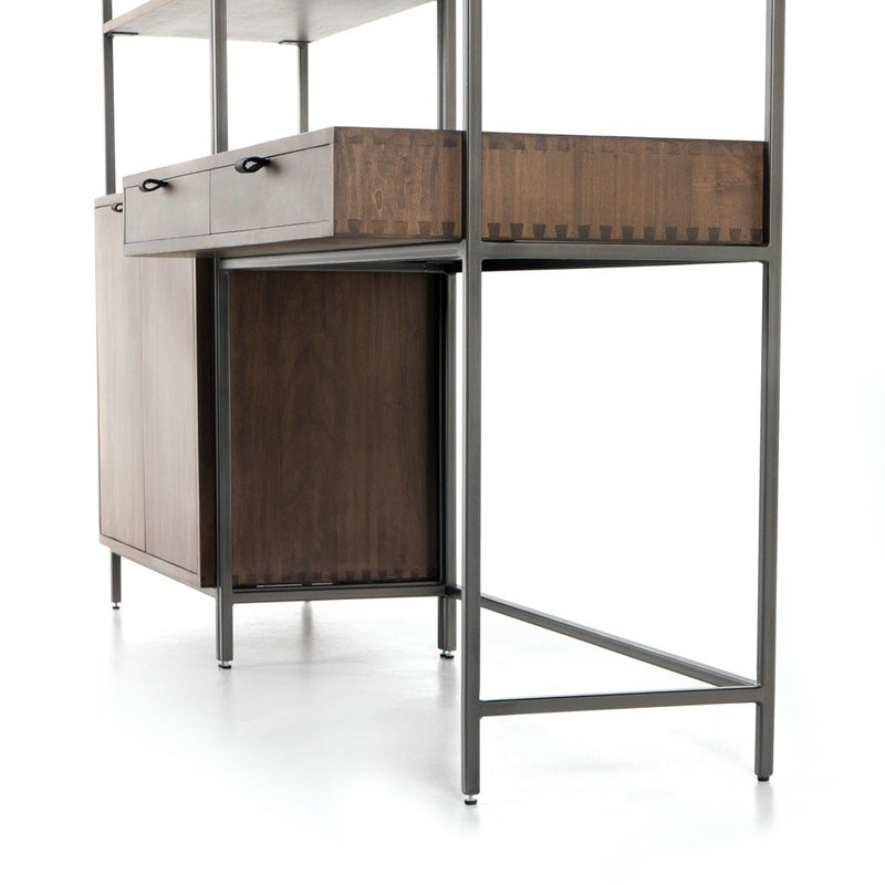 Trey Modular Wall Desk W/ 1 Bookcase Raw Iron Base Detail