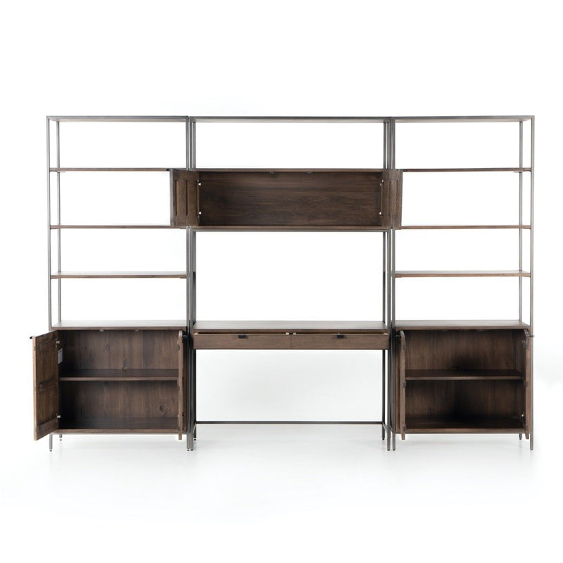 Trey Modular Wall Desk W/ 2 Bookcases Open Cabinet