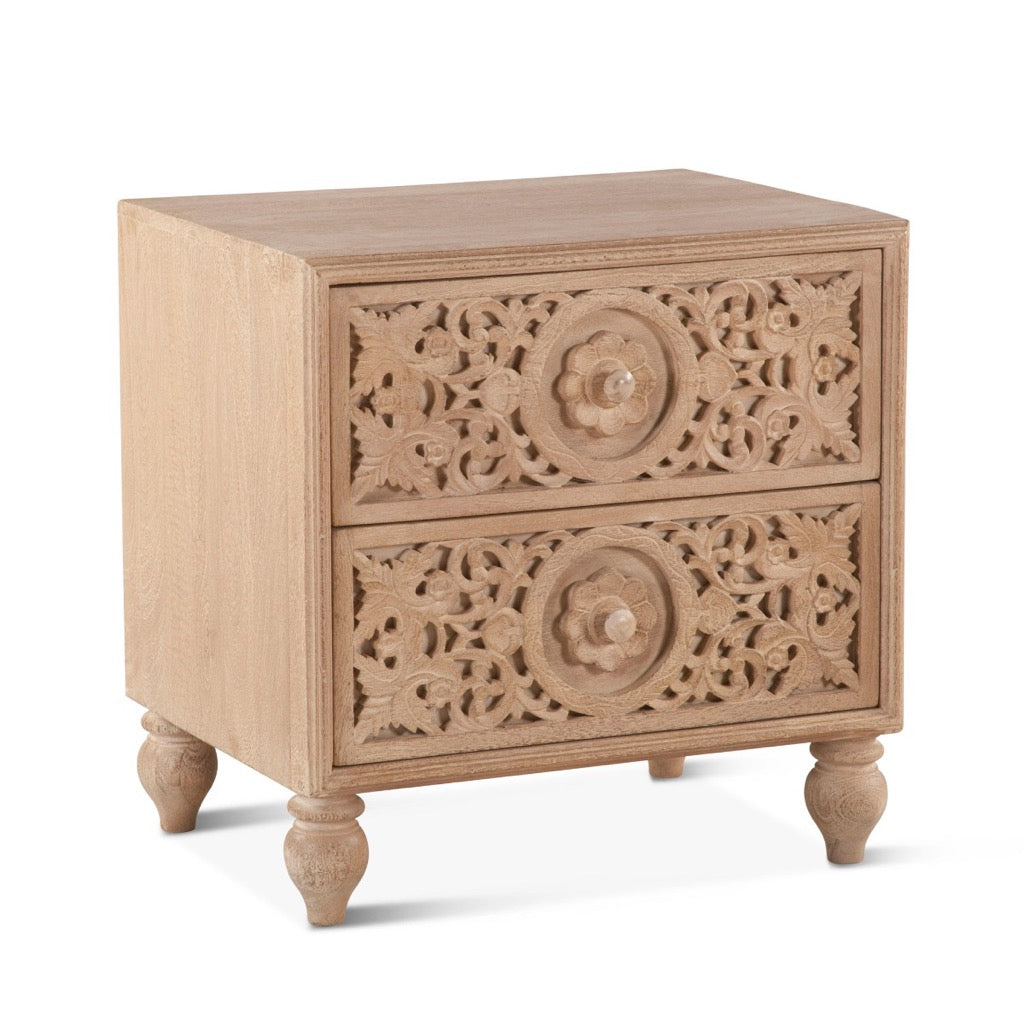 Home Trends and Design Floral Carved Nightstand